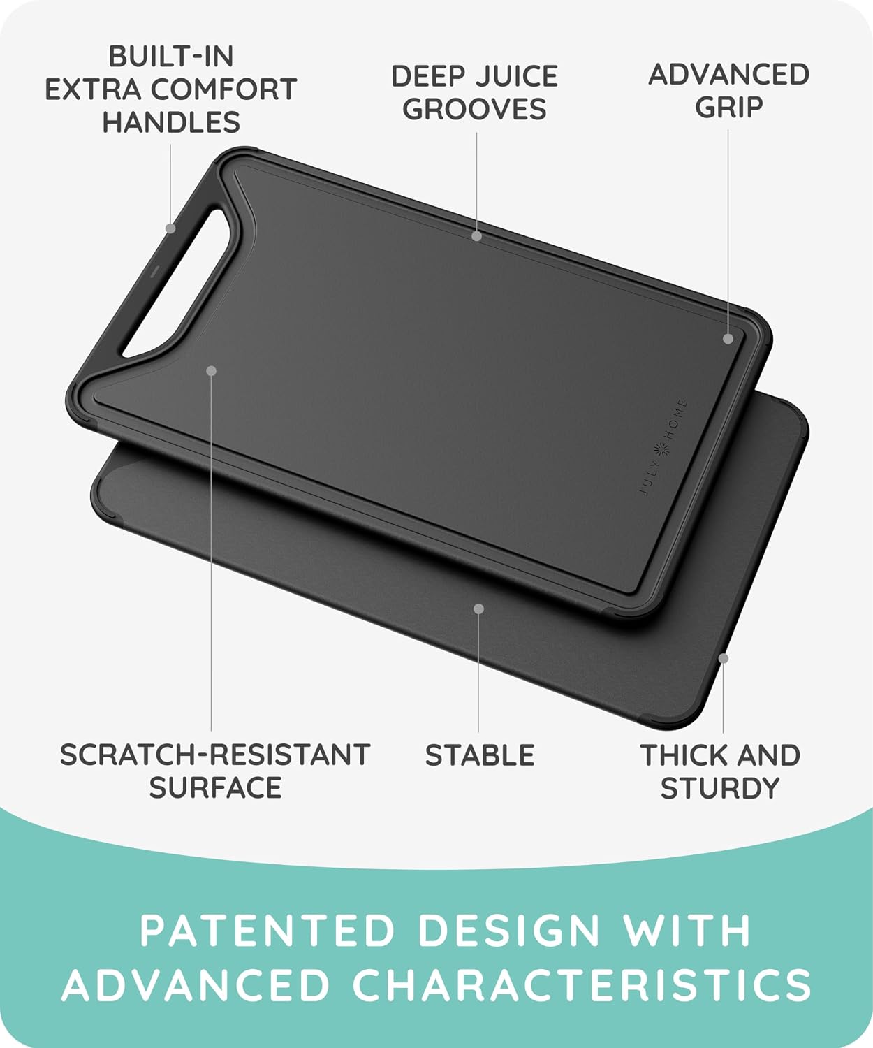 Cutting Boards for Kitchen, Plastic Cutting Board Set of 3, Dishwasher Safe Cutting Boards with Juice Grooves for Meat, Veggies, Fruits, Easy Grip Handle, Non-Slip (Black/Gray)