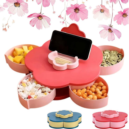 Divided Spin and Snack Tray, Rotating Serving Tray with Lid - Spinning Divided Tray for Snacks, Dips, Veggies, Fruit, Lazy Susan Organizer for Kitchen Party Picnic Travel (2, Blue)