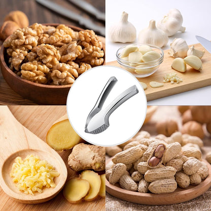 Heavy Duty Garlic Press, Zinc Alloy Garlic Crusher & Mincer, Stainless Steel Dishwasher Safe Easy Squeeze Garlic Twister Mincer with Peeler & Cleaning Brush, Kitchen Gadgets for Garlic, Ginger, Spices