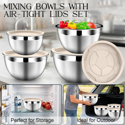 DUTZUN Mixing Bowls with Lids Set - 16pcs Stainless Steel Mixing Bowl Set with Colander, 3 Grater Attachments, Non-Slip Bottom, Metal Nesting Bowls with Strainer for Mixing & Serving - Black