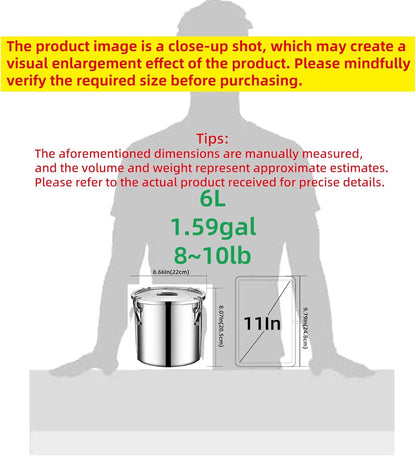 304 stainless steel food storage containers with lids lock clips airtight container large airtight for rice flour sugar grain coffee bean storage containers Kitchen jar (3.17gal/12L)