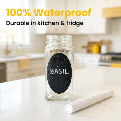 Blackboard Labels - 185 Waterproof Reusable Blackboard Stickers with 3 Liquid Chalk for Mason Jars, Party Decor, Craft Rooms, Weddings, Storage。