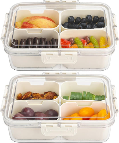 shopwithgreen 2Pcs Divided Serving Tray with Lid and Handle, Portable Snackle Box Snack Containers for Charcuterie, Party, Veggies, Snack, Fruit, Nuts, Candy, Chip, Entertaining, Picnic