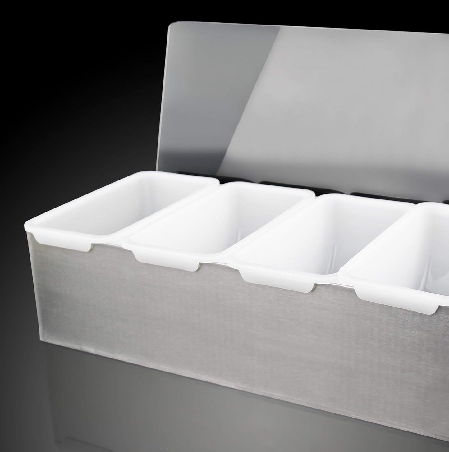 New Star Foodservice 48025 Stainless Steel Condiment Dispenser with 4 Compartments (NO ICE Tray Included)
