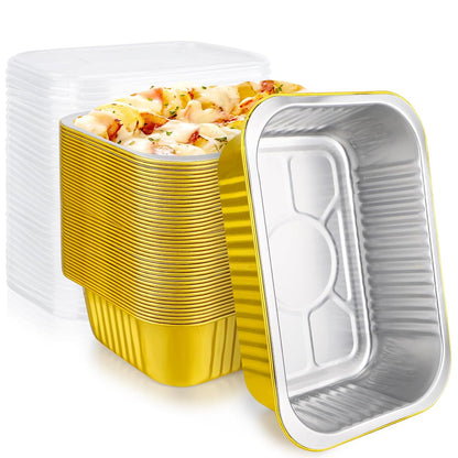 EUSOAR Aluminum Pans with Lids, 50pack 32oz Small Disposable Foil Loaf Cake Food Storage Pans, Catering Party Meal Prep Freezer Drip Pans for Microwave Oven Safe Cooking,Baking,Heating,Takeout