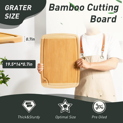 3 Packs Bamboo Cutting Board Set with Non Slip Feet Holder and Over Sink Nice Solid Thick Wood Juice Groove Chopping Board Extra Large Big Small Best Hardwood Kitchen Organic Vegetable Meat BBQ Kit