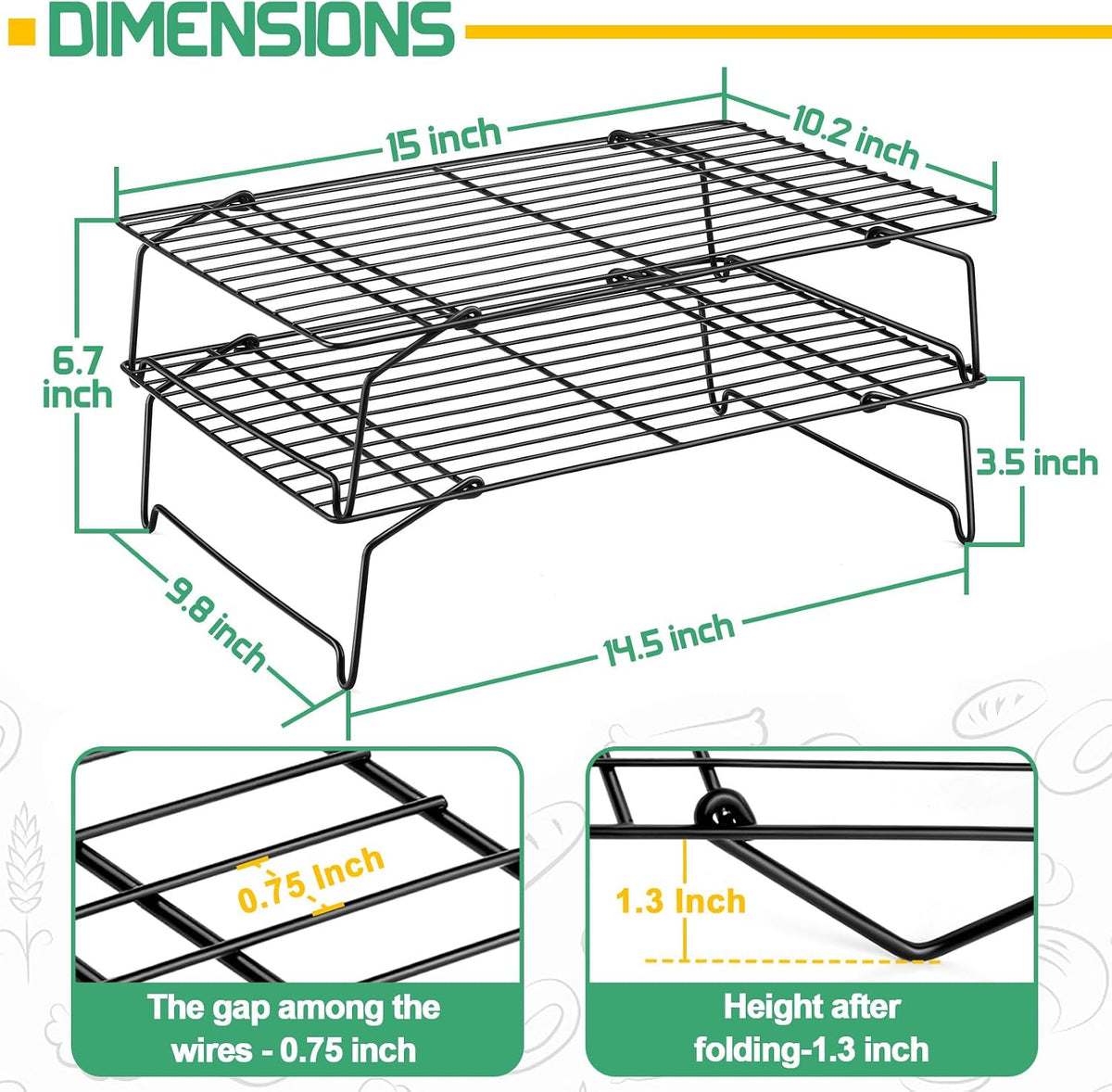 P&P CHEF Cooling Rack Set of 2, 2-Tier 15" x 10" Stackable Rack, Silver