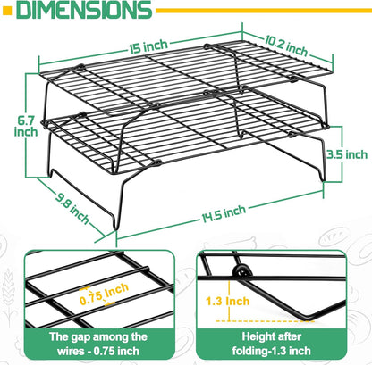 P&P CHEF Cooling Rack Set of 2, 2-Tier 15" x 10" Stackable Rack, Silver