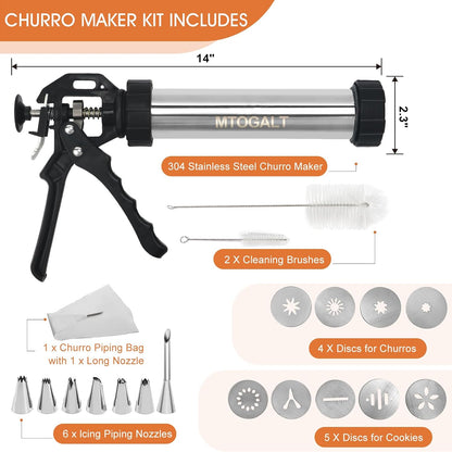 21-Piece Cookie Press Set, Churro Maker Machine, Stainless Steel Baking Gun