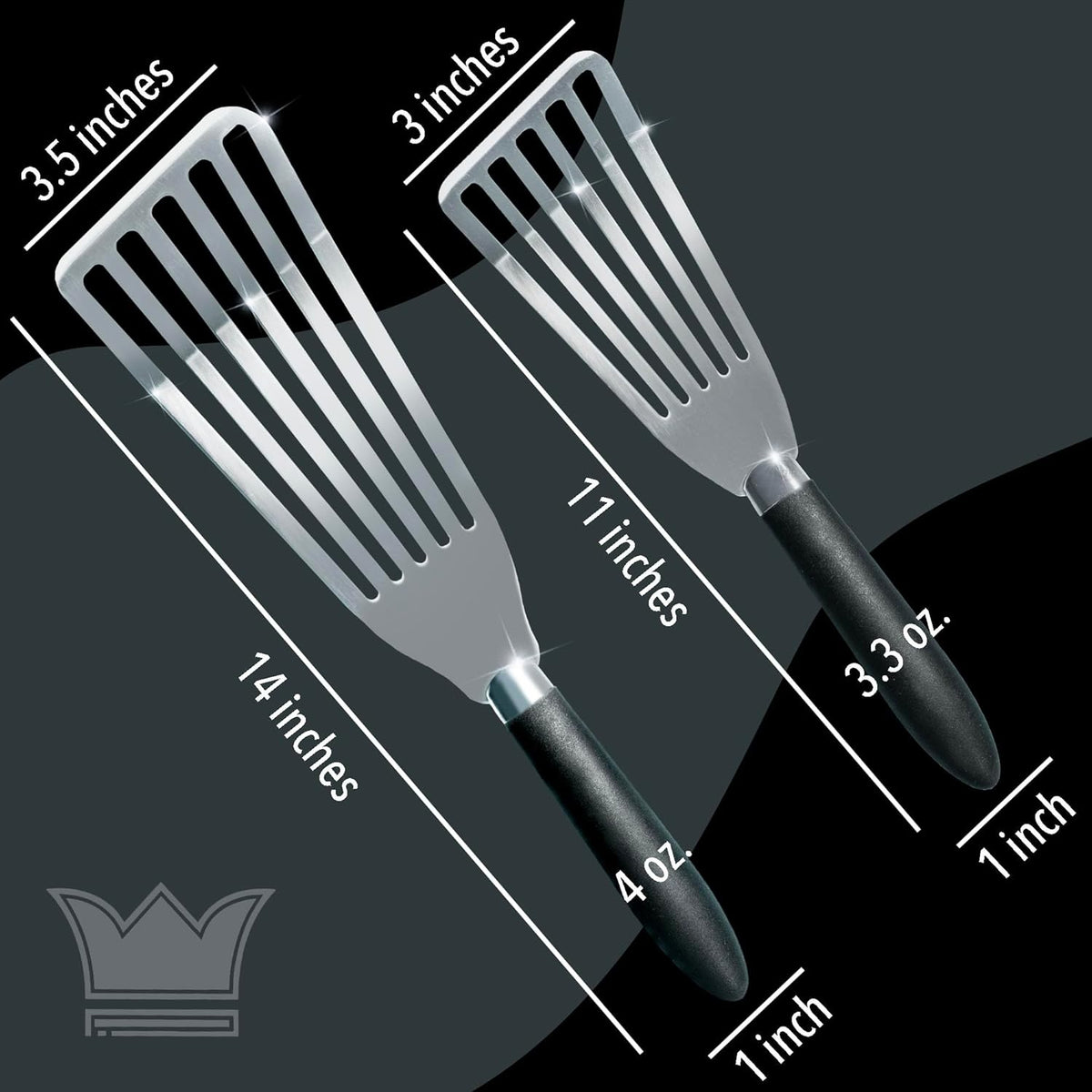 Professional Fish Spatula Stainless Steel Set - 1 Large + 1 Small stainless steel spatula - mirror polished spatulas with heat resistant ergonomic handles - fish turner for Flipping, Frying & Grilling