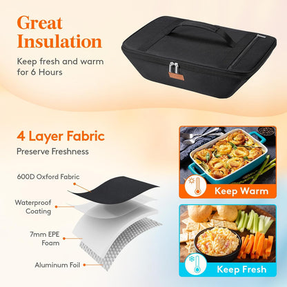 Lifewit Insulated Casserole Carrier for Hot or Cold Food, Thermal Lasagna Lugger Tote, Casserole Dish Carrier for Potluck Parties Picnic, Fits 9"x13" Baking Dish, Gray