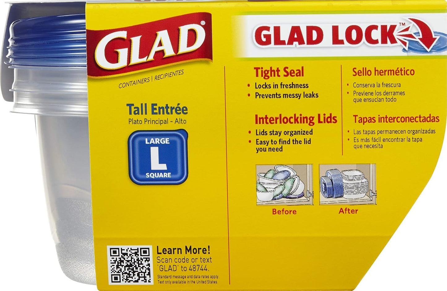 Glad GladWare To Go Snack Food Storage Containers with Lids, Medium Rectangle No BPA Plastic with Built-In Dressing Cup for Salads and Snacks, Microwave Dishwasher Safe, 24 Oz, 4 Count