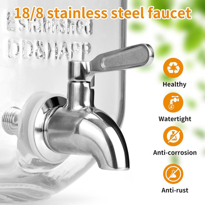 1 Gallon Glass Drink Dispensers For Parties 2PACK.Beverage Dispenser,Glass Drink Dispenser With Stand And Stainless Steel Spigot 100% Leakproof.Lemonade Dispenser With Ice Cylinder.Laundry Detergent