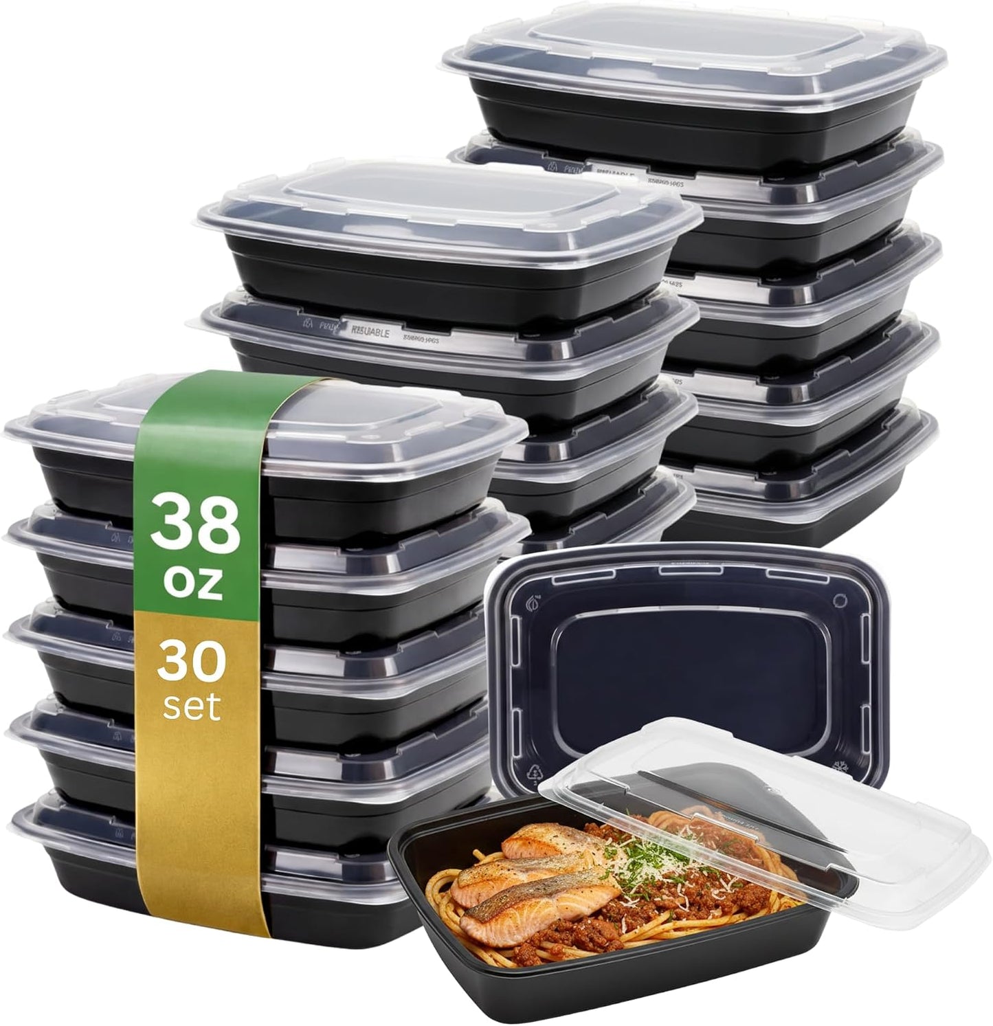 Meal Prep Containers [30 Pack] Rectangular Food Storage Containers with Lids, Bento Box, BPA Free, Stackable, Microwave/Dishwasher/Freezer Safe To Go Food Containers for Meal Prep (32 oz)