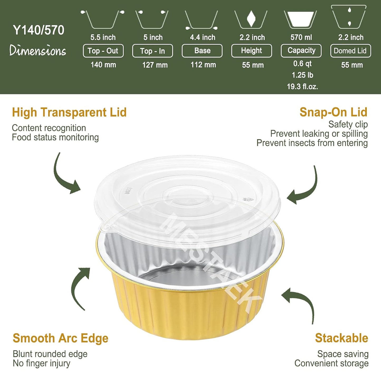 7.7" Round Aluminum Foil Containers with Lids (5 Pack) – Heavy Duty Disposable Takeout Pans for Meal Prep, Pasta, Casserole, Food Storage & Catering, 48oz