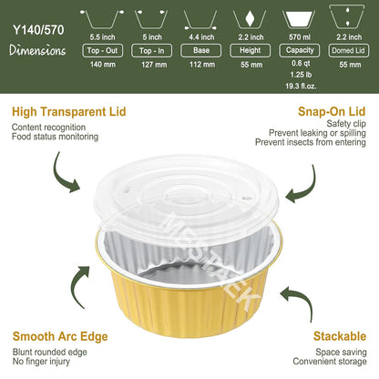7.7" Round Aluminum Foil Containers with Lids (5 Pack) – Heavy Duty Disposable Takeout Pans for Meal Prep, Pasta, Casserole, Food Storage & Catering, 48oz