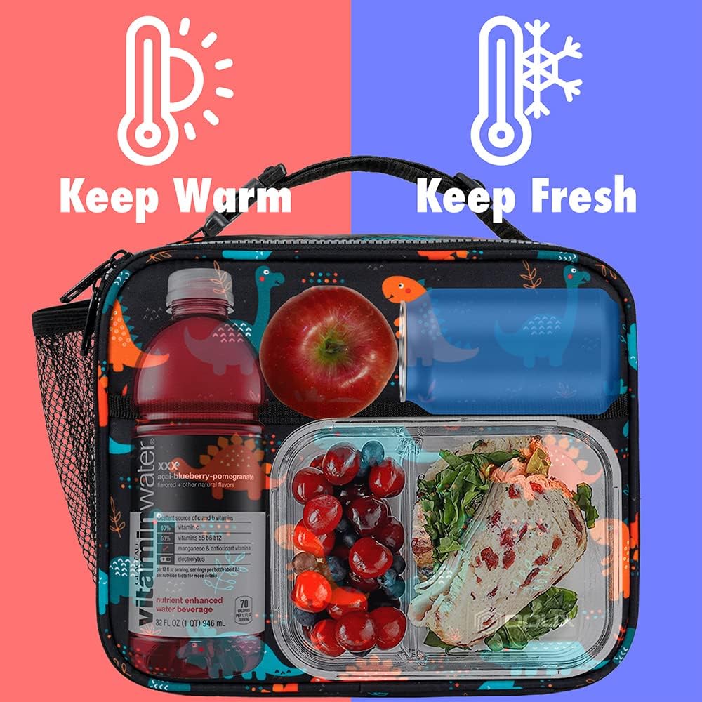 opux Insulated Lunch Bag Kids, Lunch Box for School Boy Girl, Leakproof Small Reusable Compact Soft Mini Cooler Bag, Toddler Small Lunch Boxes Kit Pail with Front Side Pockets (Purple)