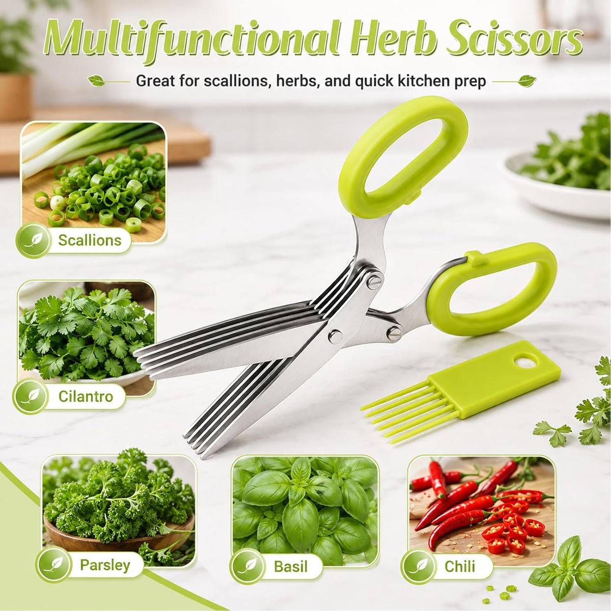 5-Layer Vegetable Shears, Multipurpose 5 Blade Scissors，Green