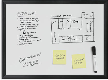 U Brands Framed Magnetic Weekly Calendar Dry Erase White Board, Office Supplies, Black Frame, with Marker, Magnet, 11” x 18”