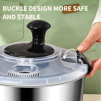 5.3QT Large Stainless Steel Salad Spinner, ASWETMEL Metal Salad Spinner with Locking Lid & Non-Slip Base, Lettuce Spinner for Washing and Drying Fruits Vegetables, Salad Dryer Spinner for Kitchen