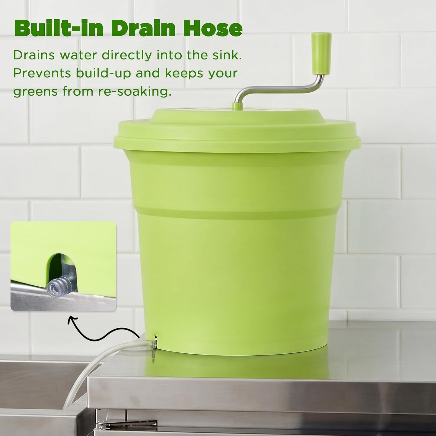 CURTA 20 Quart (5 Gallon) Commercial Salad Spinner, Heavy Duty Manual Lettuce Dryer with Built-in Drain Hose, Large Vegetable Washer Holds 7 Lettuce Heads for Restaurant Kitchen Prep
