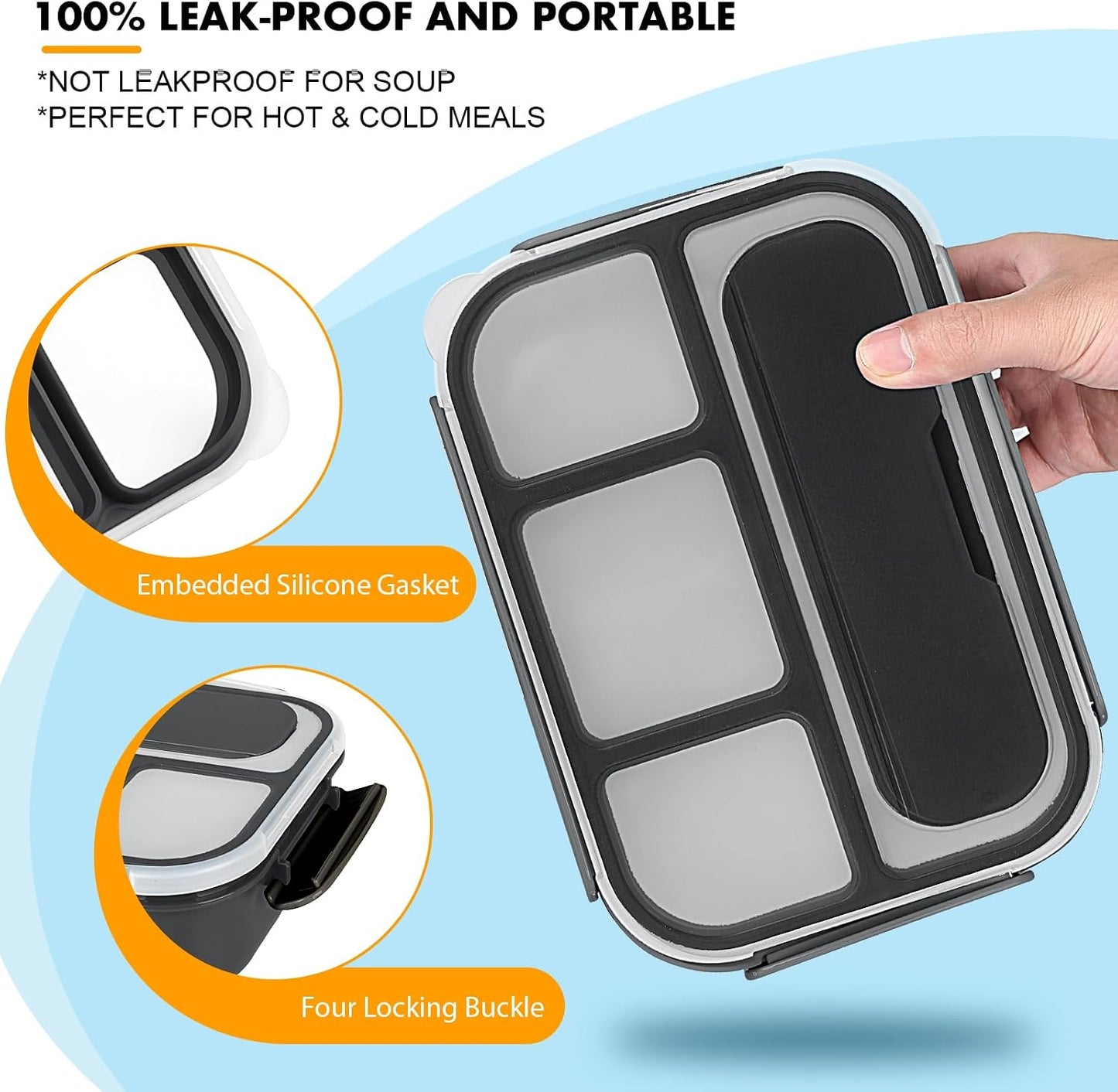 Yumuk Bento Box Adult, Lunch Box Containers for Adults Men Women, 5 Cup Bento with 4 Compartments &Spork &Sauce Box, Leak-Proof, Microwave/Dishwasher Safe(Beige)