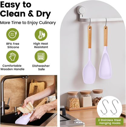 Large Silicone Cooking Spoons Set, 2 Pcs Heat Resistant Serving Spoon, Multifunction Nonstick Spatula Spoon, Kitchen Cucharras de Silicona for Mixing, Stiring, Basting, Scooping, Scraping