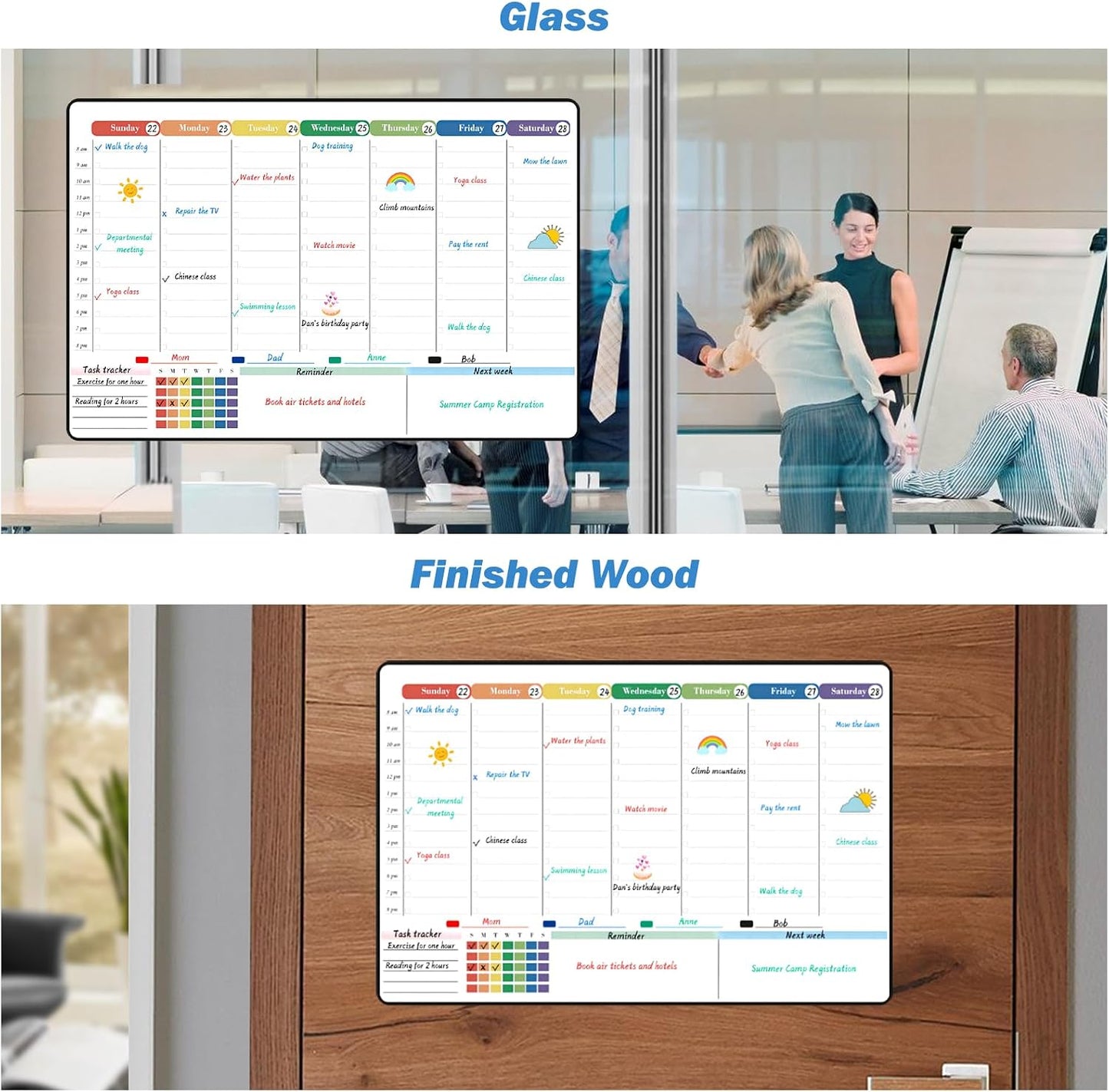 POPRUN Dry Erase Weekly Calendar Whiteboard, Magnetic Hourly Schedule Board | 16.9 x 11" Weekly Planner for Fridge, Time Slots, Family Daily Planning for Refrigerator, Homeschool, Work