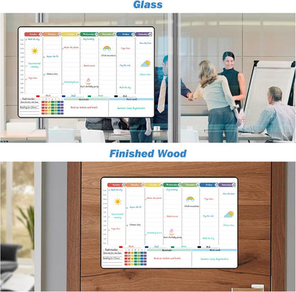 POPRUN Dry Erase Weekly Calendar Whiteboard, Magnetic Hourly Schedule Board | 16.9 x 11" Weekly Planner for Fridge, Time Slots, Family Daily Planning for Refrigerator, Homeschool, Work