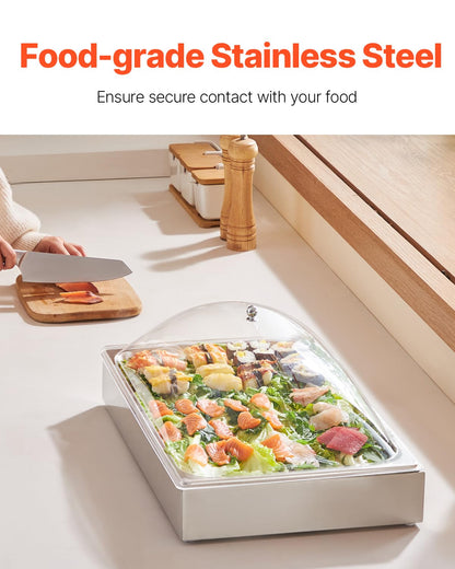 VEVOR Chilled Condiment Server, 4 Compartment Ice Cooled Condiment Serving Container, Chilled Garnish Tray Bar Caddy with Lid, for Bartending & Serving Taco, Salad, Fruit, Home & Restaurant Supplies