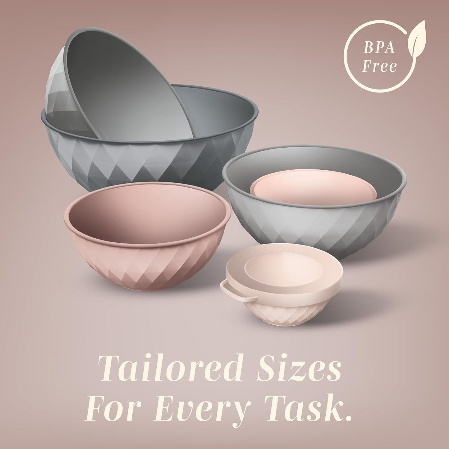 COOK WITH COLOR Mixing Bowls with Lids - 12 Piece Plastic Nesting Bowls Set includes 6 Prep Bowls and 6 Lids, Microwave Safe Mixing Bowl Set, Pink Embossed - Colors B