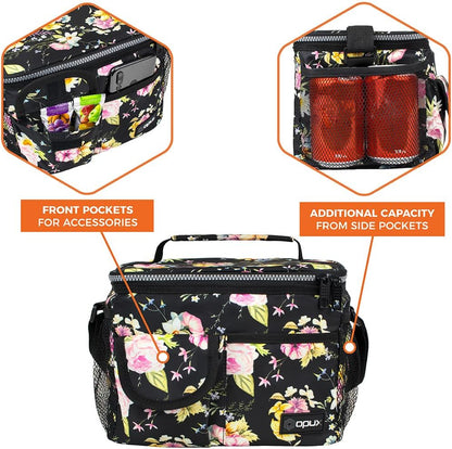 opux Insulated Lunch Bag for Men Women, Leakproof Black Lunch Box for Work, Portable Soft Lunch Cooler Bag with Shoulder Strap, Adult Lunchbox Lunch Pail for Kid Boy Girl School, 14 Can/8L