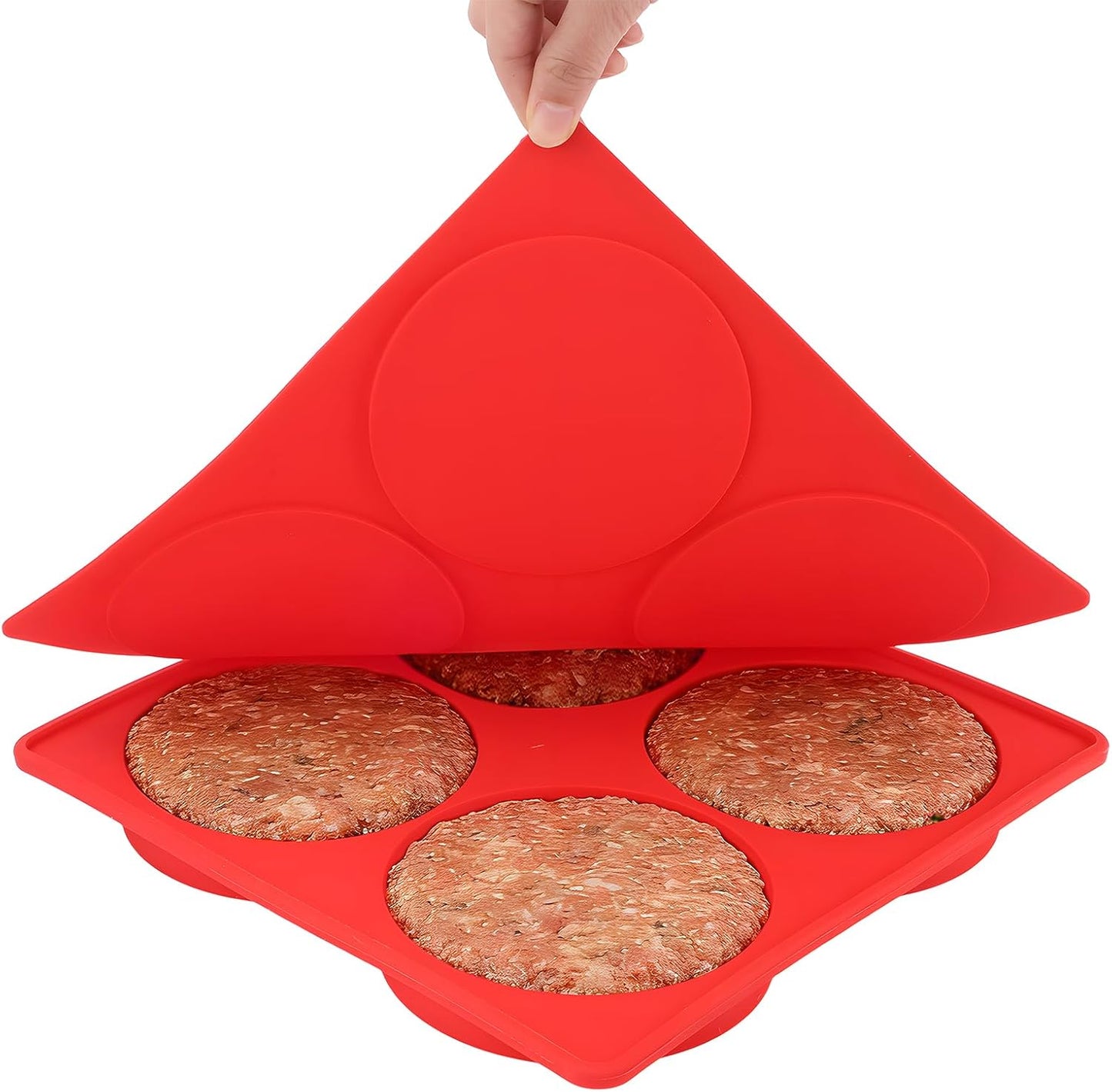 Silicone Burger Patty Maker & Freezer Tray, Grilling Cookware 4-Cavity Mold with Airtight Lid, Make 4 Perfect 4.7-Inch Patties at Once for Easy BBQ Prep & Freezer Storage