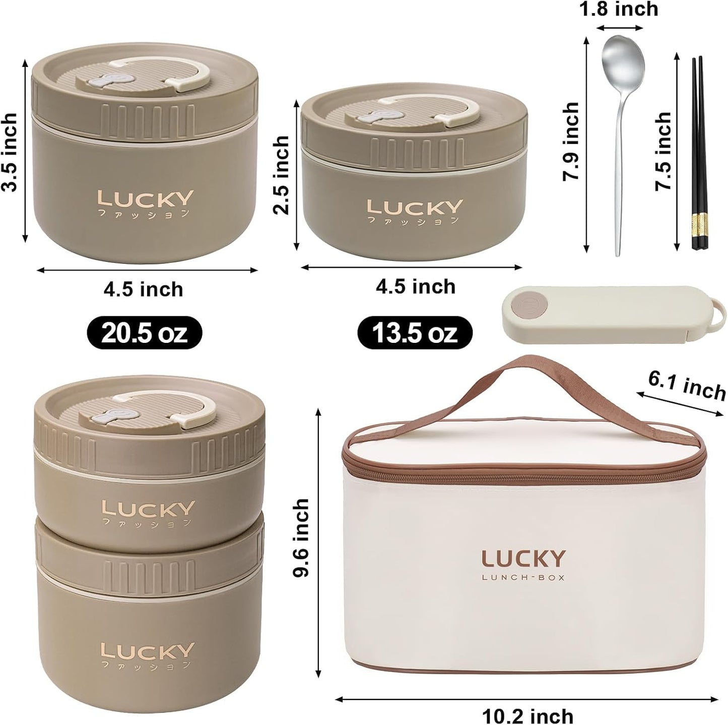 3 Compartments Bento Lunch box with Soup Bowl, Insulated Lunch Bag and Portable Utensils, Stainless Steel Camera Lunch Containers，Leak Proof Bento Box for Kids Adults Men Women…