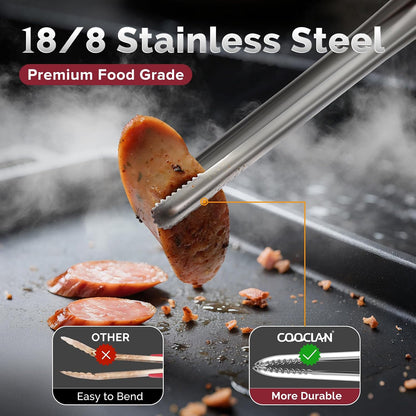 Precision Serrated Non-Slip Tips Cooking Tongs 2 Set (11.5" & 13.5"), 18/8 Stainless Steel Metal Tong, Light but Durable, Easily Control Kitchen Tweezer Tongs for Frying, Plating, BBQ