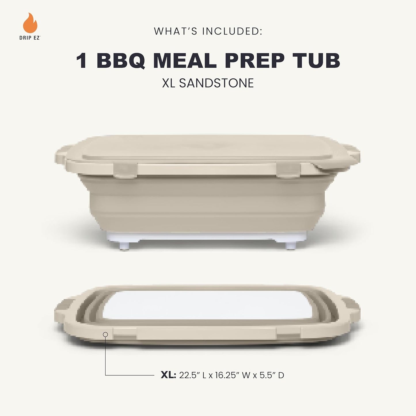 Drip EZ Collapsible BBQ Prep Tub - for Meal Prep Marinating Food Storage - Includes Cutting Board & Locking Lid - (1) XL - Black