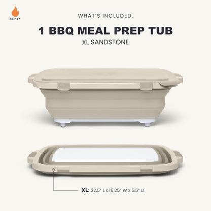 Drip EZ Collapsible BBQ Prep Tub - for Meal Prep Marinating Food Storage - Includes Cutting Board & Locking Lid - (1) XL - Black