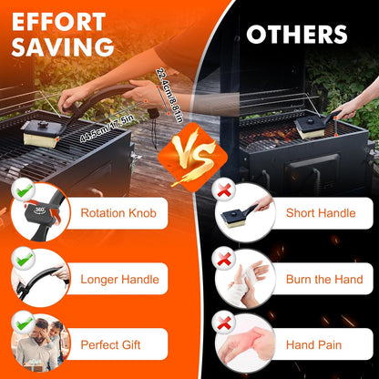 Sponge Grill Brush for Outdoor Grill, Upgraded Safe Bristle Free Grill Brush with Scraper Replaceable Head, BBQ Cleaning Brush for Dad, 1+2 Pcs