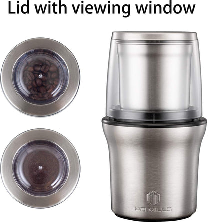 DR MILLS DM-7412M Stainless Steel Electric Dried Spice and Coffee Grinder,2 in 1 Wet and Dry, Detachable Cups, Dishwasher Safe