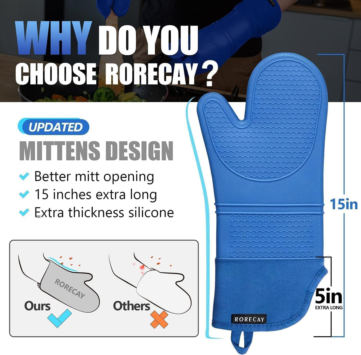 RORECAY Silicone Oven Mitts and Pot Holders Sets, Gloves for Kitchen, Beige