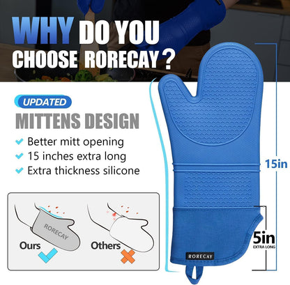 RORECAY Silicone Oven Mitts and Pot Holders Sets, Gloves for Kitchen, Beige