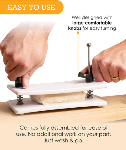 Extra Firm Tofu Press by Healthy Express - Premium Curved Plates for Superior Pressing Results on Firm and Extra Firm Tofu. Healthy Eating is Now Easier. (2-Post/2-Spring)
