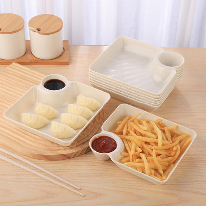 8 pcs Chips and Salsa Serving Dish, Colorful Reusable Chip and Dip Bowl Serving Dishes for Entertaining Plastic Dip Tray Plate with Dipping Sauce Compartment