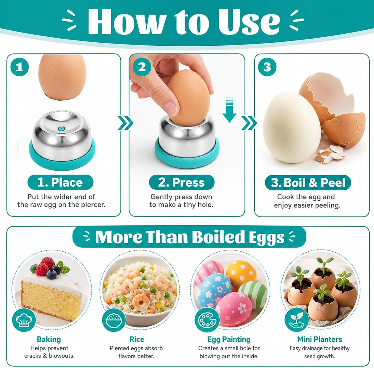 2Pcs Stainless Steel Egg Piercer To Get Good Hard Boiled Eggs(Black,Blue）