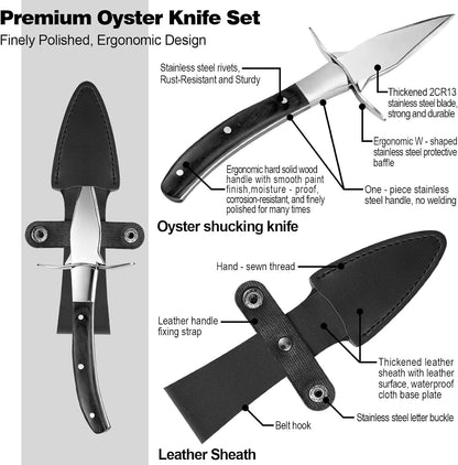 QUMMFA Professional Oyster Shucking Knife, 2CR13 Stainless Steel Oyster Knife, Sturdy Sharpness Opener for All Kinds of Shells, and Level 5 Cut Resistant Glove (XL)