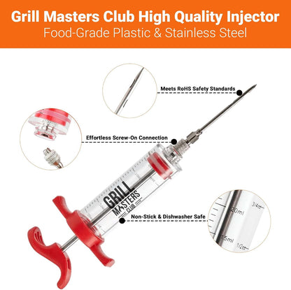 Grill Masters Club High Pressure Marinade Injector Injector Syringe for Smoking Premium Portable Turkey Injector for Meats with Stainless Steel Needle - 30ml Capacity