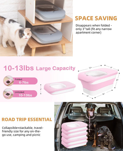 25-28Lbs Dog Food Storage Container Airtight,Collapsible Pet Food Storage | Dog Food Container with Handle,Wheels,Double Airtight Seal Fresh,Save Space,Pest/Mouse-proof,Small Cat Food Container,Scoop