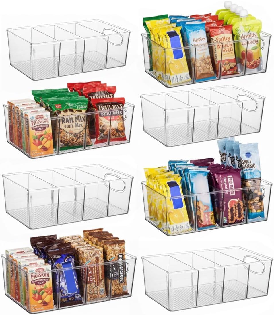 ClearSpace Plastic Pantry Organization and Storage Bins with Removable Dividers – Perfect Kitchen Organization or Kitchen Storage – Refrigerator Organizer Bins, Cabinet Organizers (4 Pack XL)