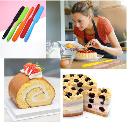 【6 Pack】Silicone Jar Spatula,Cake Cream Butter Spatulas,Icing Spatula,Sourdough Spatula with Long Handle, Jar Scraper Spatula (Black,Red,Orange,Blue,Green,Purple)