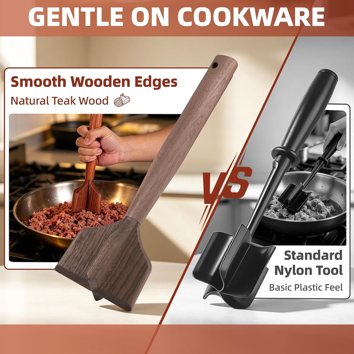 Wooden Meat Masher Ground Beef Masher Wooden Meat Chopper Hamburger Meat Chopper Kitchen Food Tenderizer Beef Burger Smasher Chicken Shredder Household Cooking Kitchen Utensils Gadget Tool